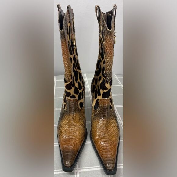 J Renee Womens Size 7.5 Lioness Boots Shoes Snakeskin Fur Giraffe Print Pattern - Picture 3 of 15